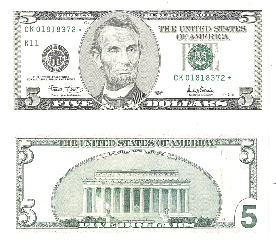 2001 $5 Dallas District Star Note FR 1988-K* Uncirculated #8372 - Image 1 of 1