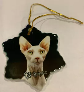 Sphynx Cat Porcelain Star Shaped Christmas Ornament New - Picture 1 of 1