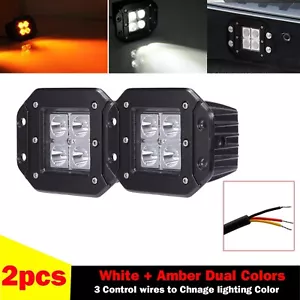 2x 24W White & Amber Dual Colors Spot Flush Mount LED Cube Pods Work Light TURCK - Picture 1 of 14
