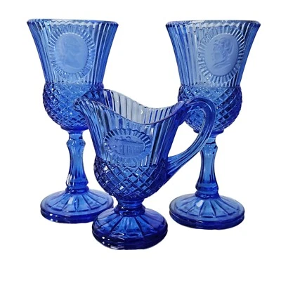 Avon Fostoria: George Washington Martha кубки и кувшин кобальтовый синий набор (3) - Изображение 1 из 4