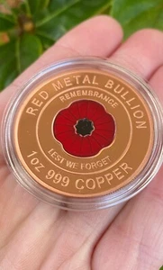 Lest We Forget Red Poppy 1 Oz Copper Bullion - Picture 1 of 3
