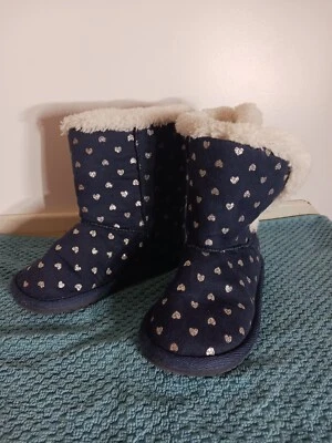 Botas sin cordones para niños para niñas azul marino oscuro corazones dorados talla 8 Foto 1 de 4
