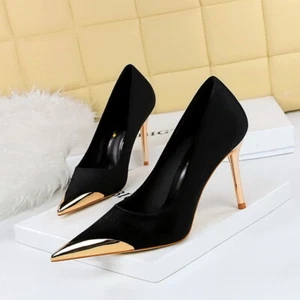 Décolleté donna pelle scamosciata slip on tacco alto tacco alto alla moda punta - Foto 1 di 9