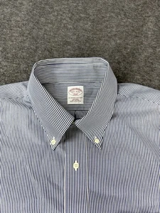 BROOKS BROTHERS 346 Shirt Mens 17 1/2 34/35 Blue Striped Button Down Preppy - Picture 1 of 8