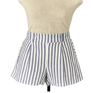Cynthia Rowley Womens 6 Linen High Rise Pleated Shorts Striped Summer Coastal - Picture 1 of 12