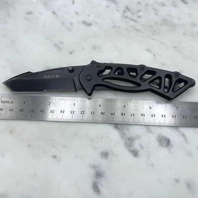 2021 BUCK  870 Bones Tactical Frame Lock Black Tanto Blade Combo Edge Knife - Image 1 of 4