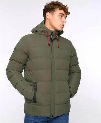 Men's Crosshatch Mid Length Coat Padded Hooded Winter Jacket OLIVE XL - Image 1 of 3