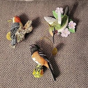 3 Danbury Mint The Singbird Weihnachtsschmuck Kolibri Specht Towhee - Bild 1 von 11
