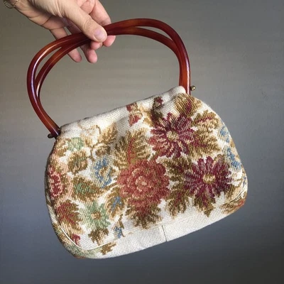 MM Guirnalda Tapiz Morris Moskowitz De Colección Años 1950/60 Bolso Cartera Asas Rojas Foto 1 de 4