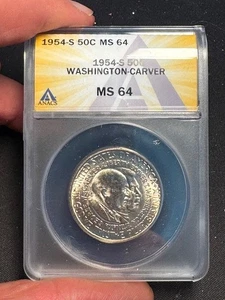 US commemorative half dollar Washington-Carver 1954-S ANACS MS64 - Picture 1 of 2