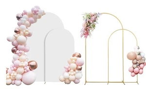 Juego de 2 soportes con telón de fondo de arco con cubierta (7,2 pies + 6 pies) bola de arco de boda de metal dorado - Imagen 1 de 9