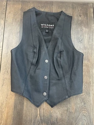 Chaleco de cuero Wilsons Junior de colección? Pequeño Negro Crop Motociclista Motocicleta Grunge Snap Foto 1 de 4