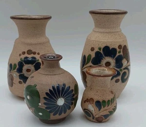 Tonala Sandstone Pottery Mexico Vases Floral Lot Of 4 - Picture 1 of 11