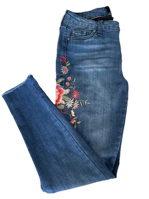 Pantalones de mezclilla florales bordados rosas famosos para niños 7/28 coloridos ajustados al tobillo femenina Foto 1 de 4