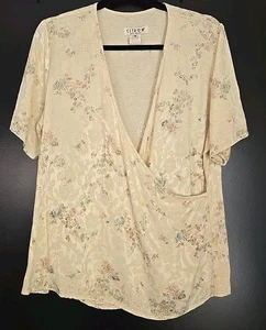 Citron Santa Monica Damen V-Ausschnitt Bluse Top M Medium Elfenbein Viskose Blumen Wickeloptik - Bild 1 von 6