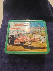 Vintage Aladdin 1975 Drag Strip Metal Lunch Box And Thermos No Lid - Picture 1 of 24