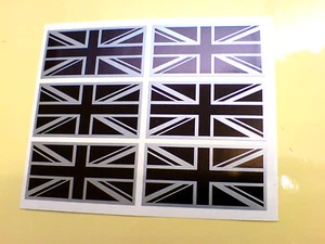 UNION JACK FLAGS Black & Silver Set of 6 UK GB Car Bumper Stickers Decals 50mm - Picture 1 of 1