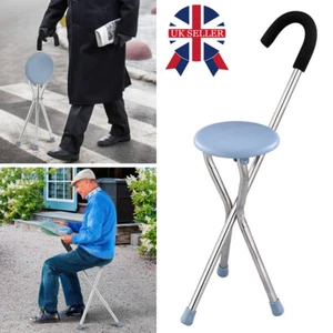 Disability Medical Aid Folding Seat Cane Stool Walking Stick & Chair Seat UK - Picture 1 of 12