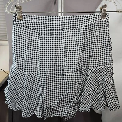 Hollister Womens Skort Skirt Short S Ultra High Rise Plaid Checkered Black White - Image 1 of 4