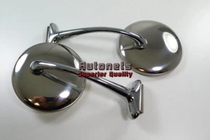 2x CHROME 4 "Round Door Edge Peep Side Mirrors 4" Long Arm Retro Street Hot Rod - Imagen 1 de 4