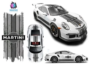 SCRATCHED MARTINI RACING STRIPES B & W PORSCHE CARRERA BOXSTER STICKERS SET - Imagen 1 de 1