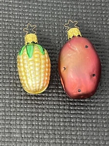2 Vintage Inge Glas Blown Glass Food Ornament Corn New Potato Germany 2” Mini - Picture 1 of 11