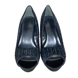 Rampage Black Rhinestone Peeptoe Stiletto Heels Glam Goth Pinup 8.5 - Picture 1 of 11