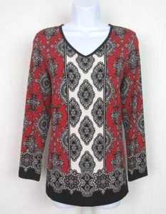 SUZSAN GRAVER SMALL TUNIC TOP POLY SPANDEX LONG SLEEVES ABSTRACT PATTERN - Picture 1 of 11
