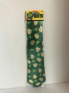 Mens Neck Tie St Patricks Day Beer Mug Shamrock 4 Leaf Clover Irish Green Lucky - Picture 1 of 5