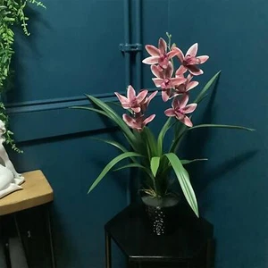 Jardinera de cerámica negra orquídea flores artificiales rosa oscuro 50 cm - Imagen 1 de 6