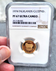 1974 Falklands Gold Coin G1/2Pnd Proof 67 Ultra Cameo Ngc Graded And Slabbed $