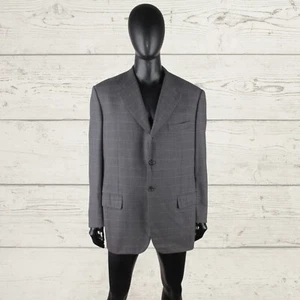 CORNELIANI GRANT Men Grey Windowpane Check 120's Suit Jacket Blazer 56 8 R 46'' - Picture 1 of 24