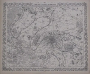 Originale 1856 J.H. Mappa Colton PARIS Champs-Élysées Versailles Montmorency Francia - Foto 1 di 13