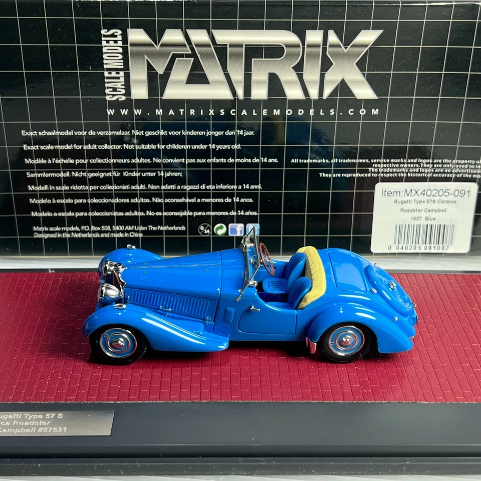 1/43 Matrix Bugatti Type 57S Corsica Roadster Campbell 1937 Blue MX40205-091 - Image 1 of 1
