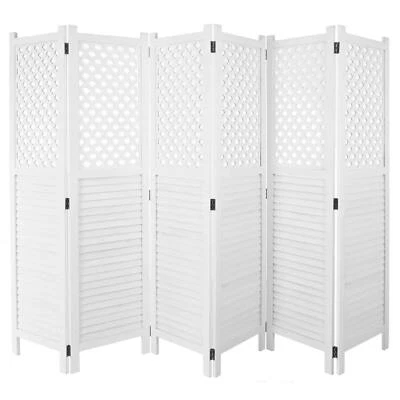 Paravent HWC-A84, Raumteiler Trennwand Sichtschutz, Ornamente 170x245cm, weiß