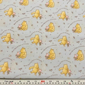 Vintage Classic Pooh Disney Winnie The Pooh Blue Cotton Fabric Remnant 15" x 44" - Picture 1 of 2