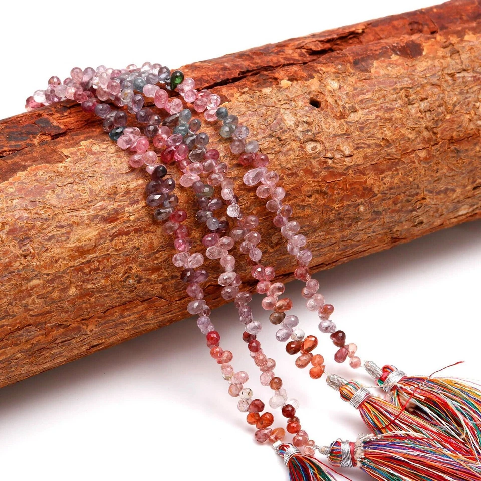 Piedra preciosa de espinela natural tamaño 6x4 mm facetada forma lágrima briolette 7" hilo Foto 1 de 4