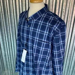 NWT CALVIN KLEIN BUTTON DOWN SHIRT MEN'S XXL 2XL BLUE PLAID LONG SLEEVE - Picture 1 of 10