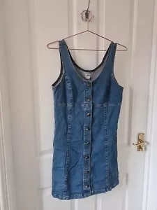 Asos Blue Denim Button Front Dungaree Pinafore Dress UK 10 - Picture 1 of 8