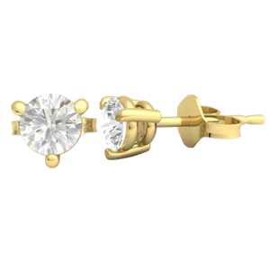 14k Gold Stud Earrings 0.1ct Round Lab-Created Diamond 3 Prong Basket Solitaire - Picture 1 of 21