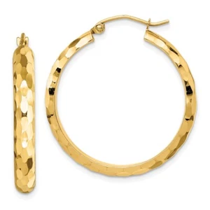 Real 14kt Yellow Gold Diamond-cut Hoop Earrings - Picture 1 of 4