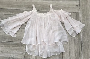 LaROK Flowing Layered Open shoulder Lt Pale Pink 100% Silk top   Size XS - Picture 1 of 7