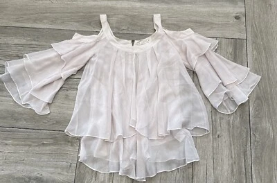 LaROK Flowing Layered Open shoulder Lt Pale Pink 100% Silk top   Size XS - Image 1 of 4