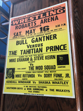 RARE ORIGINAL VINTAGE BULL GANTER WRESTLING POSTER  SARASOTA,FLORIDA 22in x 28in