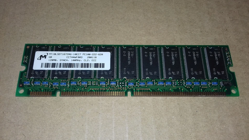 128MB PC100 Synch ECC RAM Server Micron MT18LSDT1672AG-10EC7 SDRAM DIMM 168pins - Imagen 1 de 1