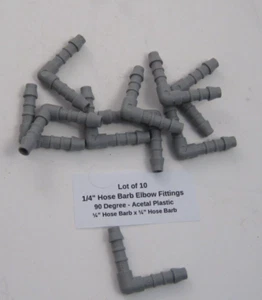 Lot of 10 1/4" Hose Barb Elbow Fittings - 90 Degree - Acetal Plastic - 1/4" Barb - Picture 1 of 8