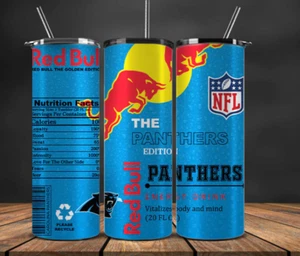20 oz Carolina Panthers Stainless Steel Tumbler Metal Straw Red Bull Mock Up - Picture 1 of 3