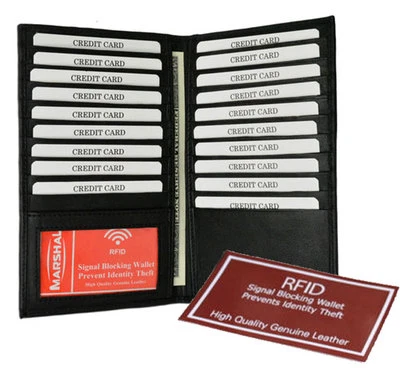 Billetera de chequera plegable de cuero con bloque RFID negra 19 tarjeteros portatarjetas vendedor de EE. UU.  Foto 1 de 4