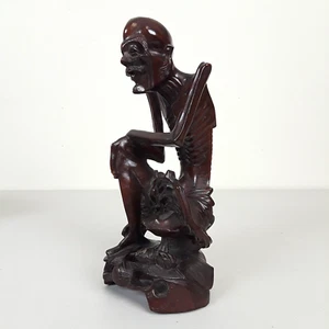 VTG Asian Carved Wood Sculpture Starving Emaciated Malnourished Frail Old Man - Picture 1 of 16