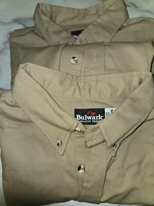 Bulwark FR Flame Resistant Mens 2X Long Sleeve Khaki Work Shirt SLU2KH5 Lot of 2 - Picture 1 of 14
